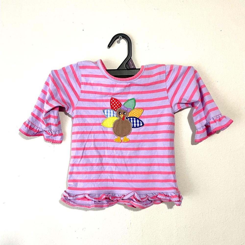 Classic Whimsy Patchwork Turkey Ruffle Top Size 3T